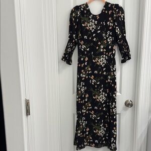 Reformation Black Floral Long Sleeve Dress